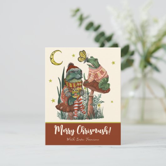可愛い赤きのこのカエルとイタズラメリークリスマス シーズンカード (スタンド正面)