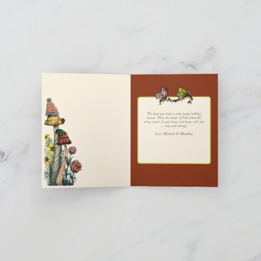可愛い赤きのこのカエルとイタズラメリークリスマス シーズンカード (内部)
