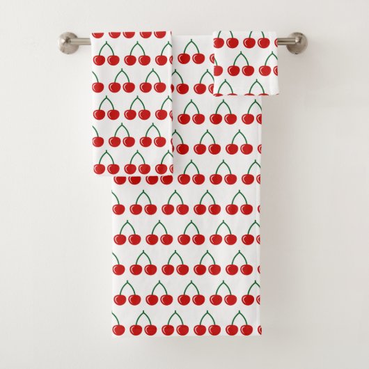 可愛い赤さくらんぼ柄バスルームのタオルセット バスタオルセット (インサイチュ)