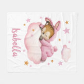 可愛い赤ちゃんの女の子の虎の眠る雲、甘い夢 フリースブランケット (正面(横))