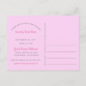 可愛い赤ちゃんシャワーピンクストライプのガールとコウノトリ インビテーションポストカード (裏面)