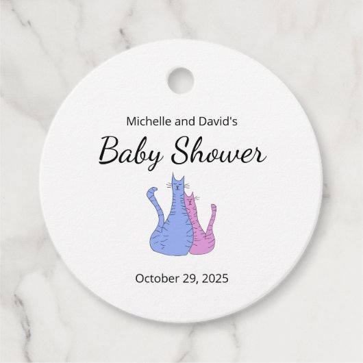 可愛い赤ちゃんシャワー猫ツインズブルーピンク フェイバータグ (正面)