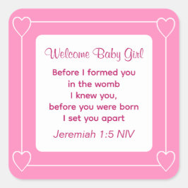 可愛い赤ちゃんシャワー聖書の聖句ストライプのピンクパーティー スクエアシール