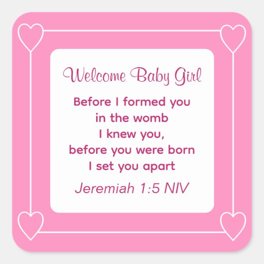 可愛い赤ちゃんシャワー聖書の聖句ストライプのピンクパーティー スクエアシール (正面)
