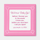 可愛い赤ちゃんシャワー聖書の聖句ストライプのピンクパーティー マグネット (正面)