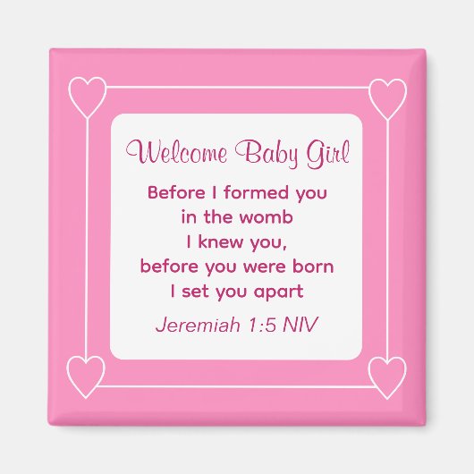 可愛い赤ちゃんシャワー聖書の聖句ストライプのピンクパーティー マグネット (正面)