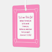 可愛い赤ちゃんシャワー聖書の聖句ピンクのパーティーの好意 メタルオーナメント (正面左)