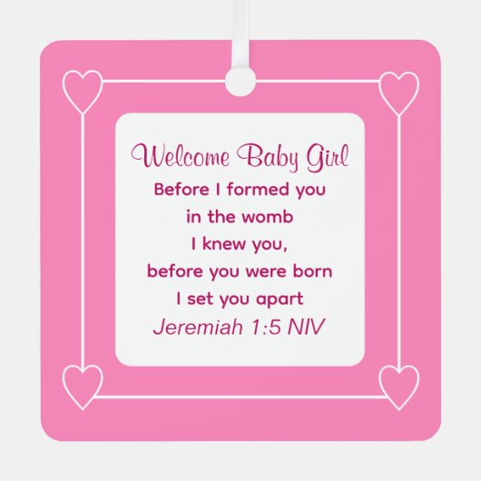 可愛い赤ちゃんシャワー聖書の聖句ピンクのパーティーの好意 メタルオーナメント (正面)