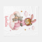 可愛い赤ちゃんタイガー座って雲ピンクのパジャマ フリースブランケット (正面(横))