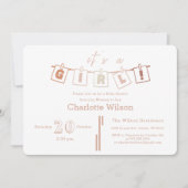 可愛い赤ちゃん女の子シャワーブラウンジンガムノート 招待状 (正面)