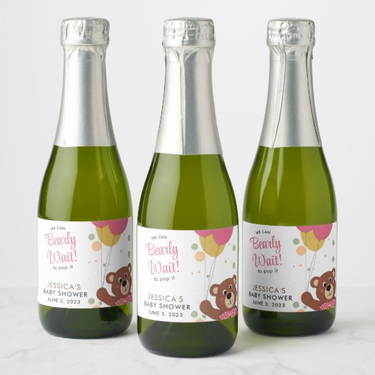 可愛い赤ちゃん女ポップ・アートのの子のシャワー待てる スパークリングワインラベル (ボトル)