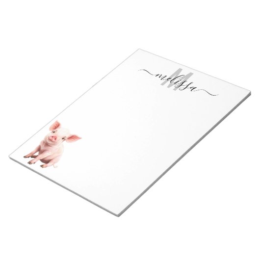 可愛い赤ちゃん豚の水色モノグラム名メモ帳 ノートパッド (アングル)