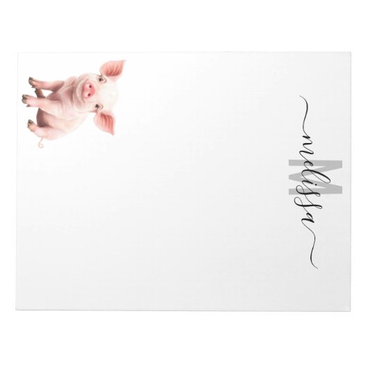 可愛い赤ちゃん豚の水色モノグラム名メモ帳 ノートパッド (正面)