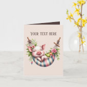 可愛い赤ちゃん豚任意の目的をメッセージを追加 カード (黄色い花)