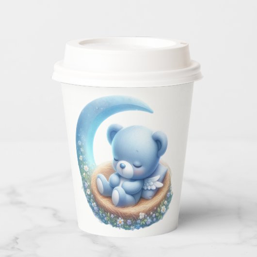 可愛い赤ちゃん青テディベアon MOON 紙コップ (正面)