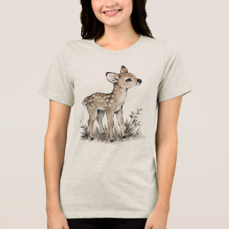 可愛い赤ちゃん鹿のイラスト 自然の美しさ トライブレンドTシャツ