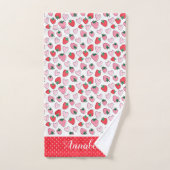 可愛い赤とピンクのイチゴの柄が擬人化 バスタオルセット (ハンドタオル)