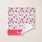 可愛い赤とピンクのイチゴの柄が擬人化 バスタオルセット (ウォッシュタオル)