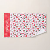 可愛い赤とピンクのイチゴの柄が擬人化 バスタオルセット (ハンドタオル)