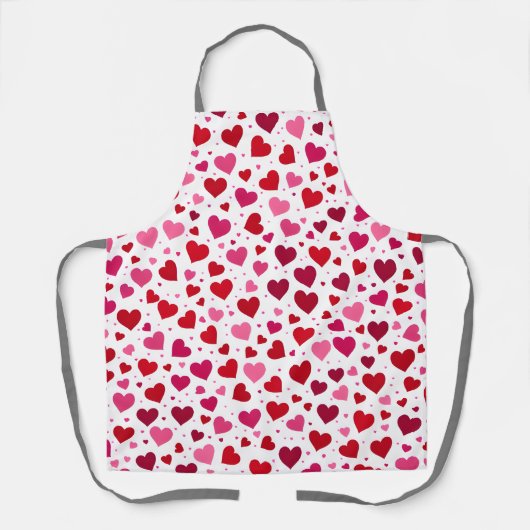可愛い赤とピンクのハートグラフィック女性エプロン エプロン (正面)