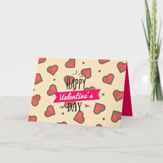 可愛い赤とピンクのハートハッピーバレンタインデイカード カード (正面)