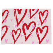 可愛い赤とピンクのハート ラージペーパーバッグ (正面)