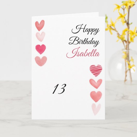 可愛い赤とピンク絵を描のハートセット13誕生日 カード (黄色い花)