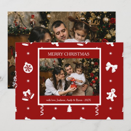 可愛い赤と白のクリスマス シーズンカード (正面/裏面)