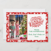 可愛い赤と白の雪の結晶メリークリスマスフォト シーズンカード (正面)