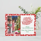 可愛い赤と白の雪の結晶メリークリスマスフォト シーズンカード (スタンド正面)