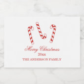 可愛い赤と白キャンディクリスマス フードラベル (シングルラベル)