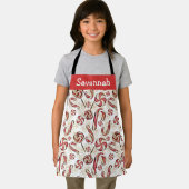 可愛い赤と白キャンディケインキャンディズパターン エプロン (インサイチュ)