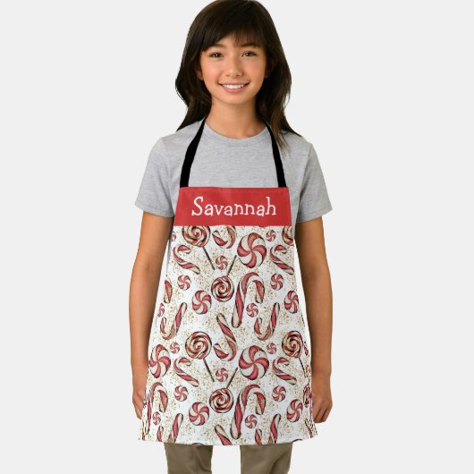 可愛い赤と白キャンディケインキャンディズパターン エプロン (インサイチュ)