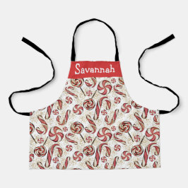 可愛い赤と白キャンディケインキャンディズパターン エプロン