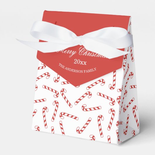 可愛い赤と白キャンディーケーンのクリスマスパターン フェイバーボックス (正面サイド)