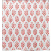 可愛い赤と白ダマスクイカットの部族模様 シャワーカーテン (正面)