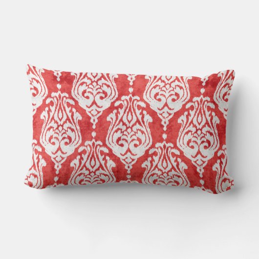 可愛い赤と白ダマスクイカットの部族模様 ランバークッション (裏面)