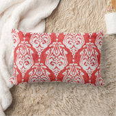 可愛い赤と白ダマスクイカットの部族模様 ランバークッション (ブランケット)