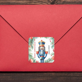 可愛い赤と緑のクリスマスくるみ割り水色 スクエアシール