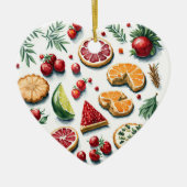 可愛い赤と緑のクリスマスのクッキーのパタ焼いたーン セラミックオーナメント (正面)