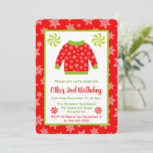 可愛い赤と緑のクリスマスジャンパー誕生日 招待状 (スタンド正面)