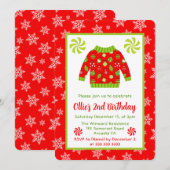 可愛い赤と緑のクリスマスジャンパー誕生日 招待状 (正面/裏面)