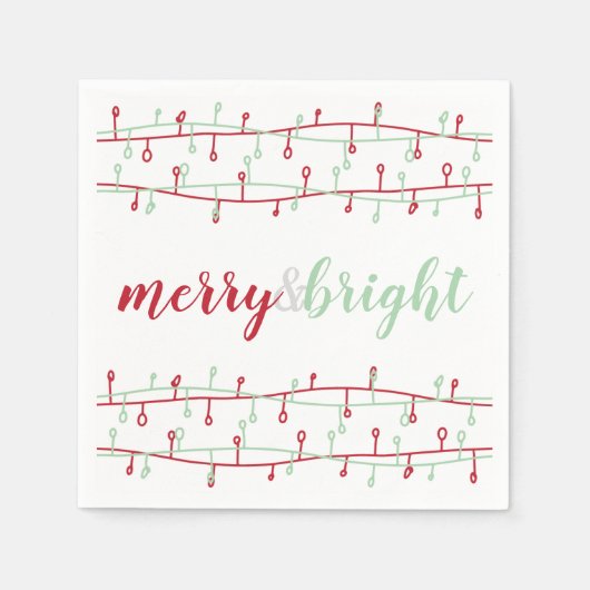 可愛い赤と緑のクリスマスライトホリデー スタンダードカクテルナプキン (正面)