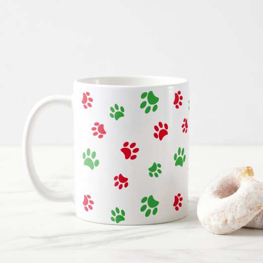 可愛い赤と緑のポー印刷パターン休日 コーヒーマグカップ (ドーナツ)