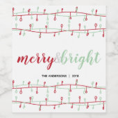 可愛い赤と緑の手描きクリスマスライト ワインラベル (シングルラベル)