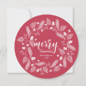 可愛い赤と緑の松とホリークリスマスリース 招待状 (裏面)