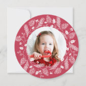 可愛い赤と緑の松とホリークリスマスリース 招待状 (正面)