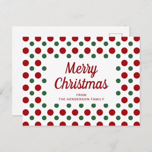 可愛い赤と緑の水玉模様メリークリスマス ポストカード (正面/裏面)