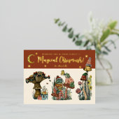 可愛い赤と金ゴールドメリー魔法 箔シーズンポストカード (立ち正面)