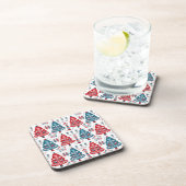 可愛い赤と青のクリスマスツリー北欧パターン コースター (右側)